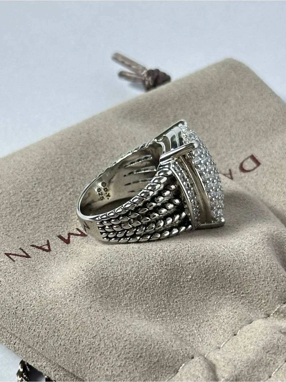 David Yurman Wheaton Sterling Silver Pave Center Dome Ring Size 8